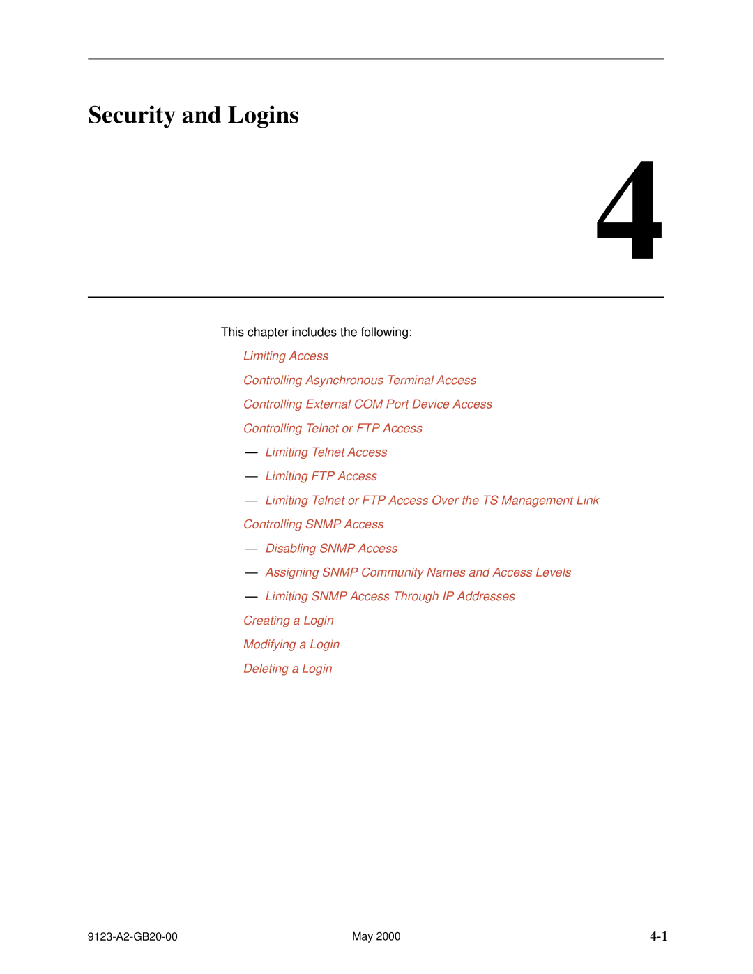 Paradyne 9123 manual Security and Logins 