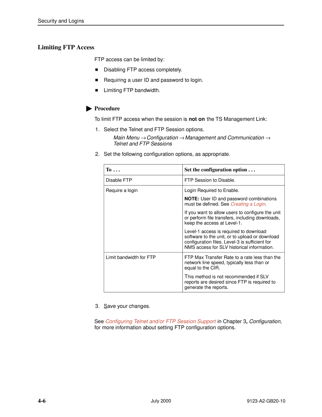 Paradyne 9123 manual Limiting FTP Access 