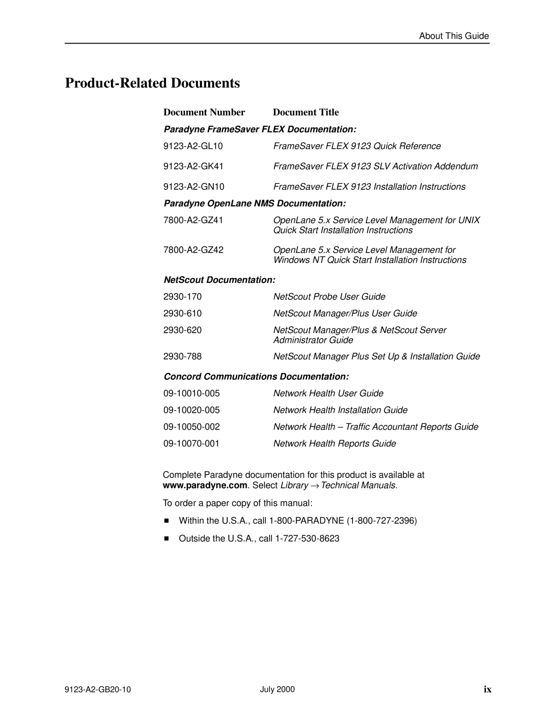 Paradyne 9123 manual Product-Related Documents 