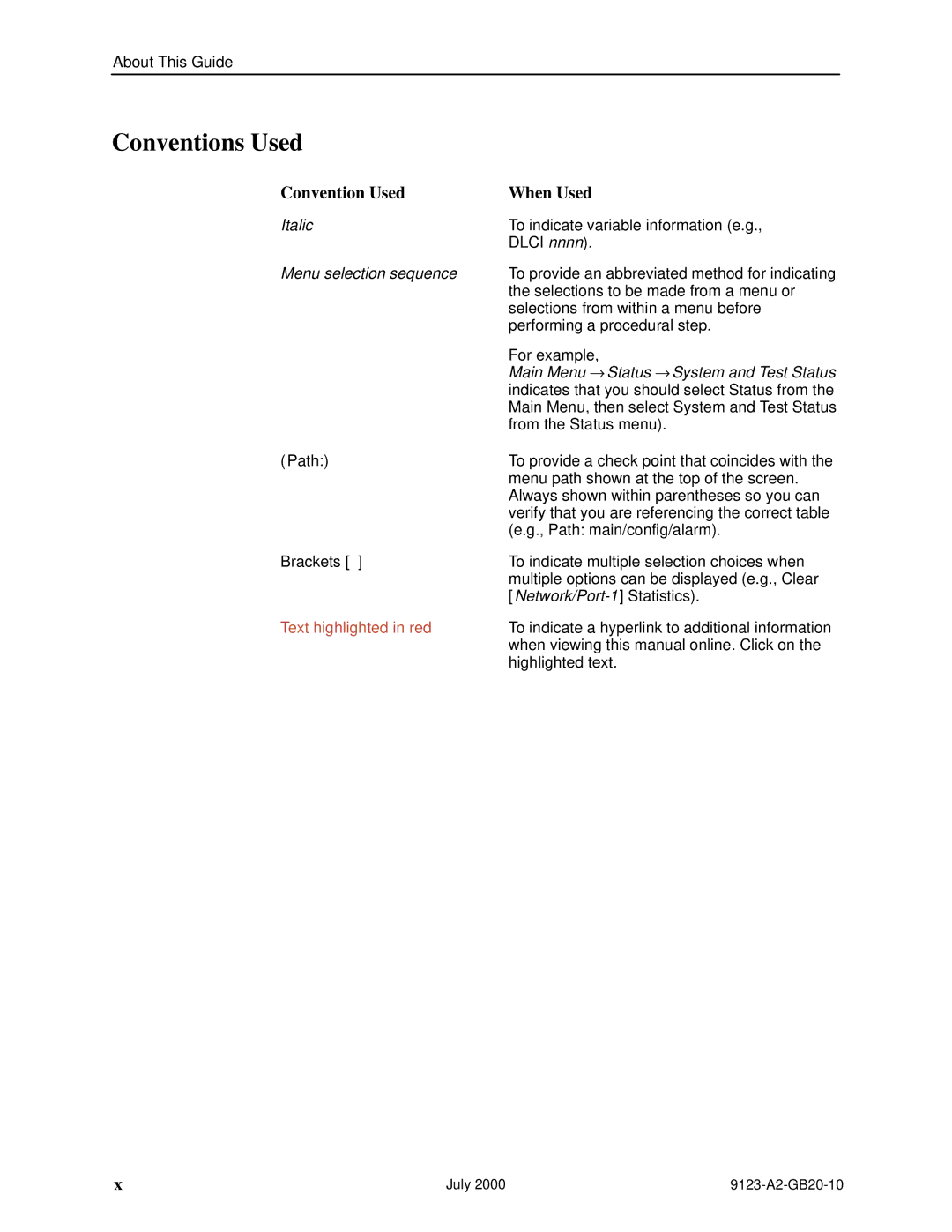 Paradyne 9123 manual Conventions Used, To indicate a hyperlink to additional information, Highlighted text 