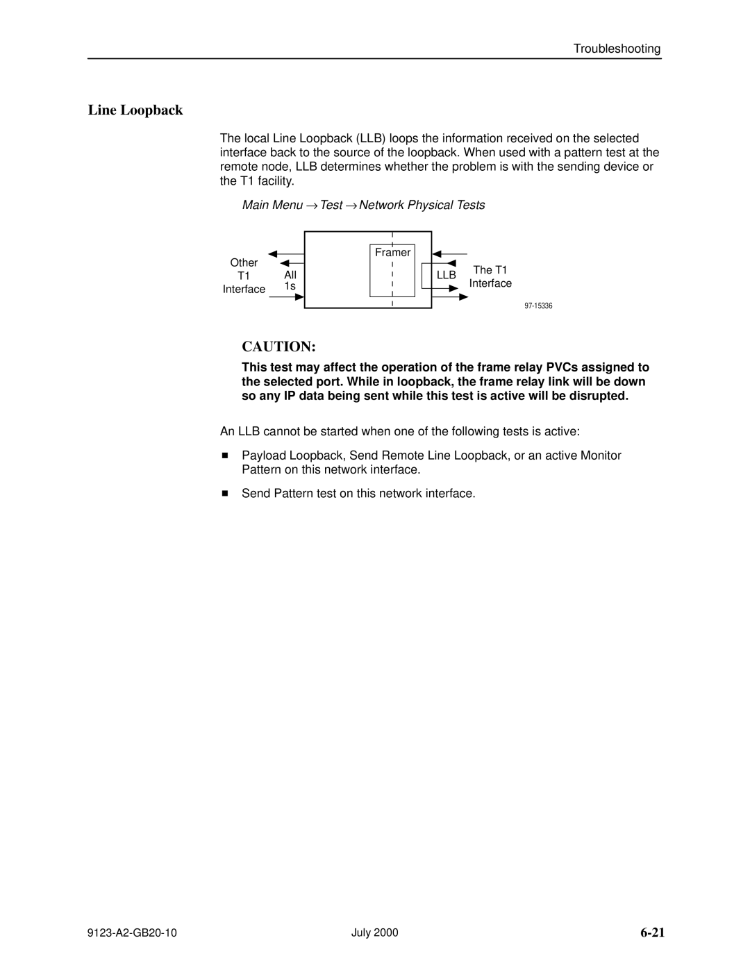 Paradyne 9123 manual Line Loopback, Main Menu → Test → Network Physical Tests 