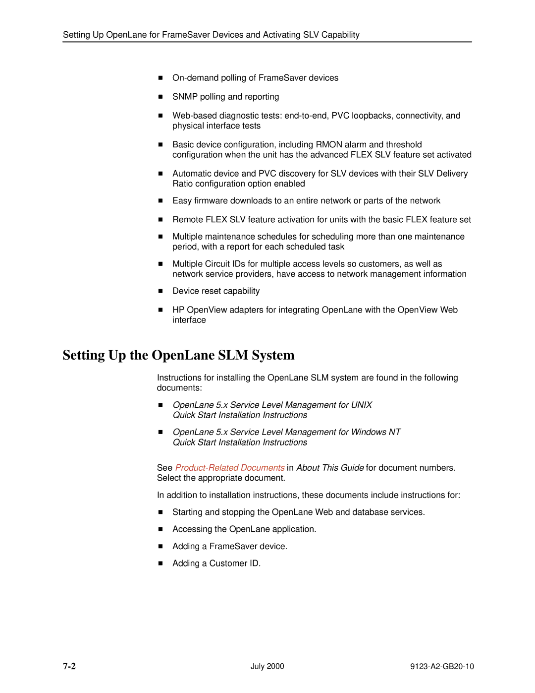 Paradyne 9123 manual Setting Up the OpenLane SLM System 