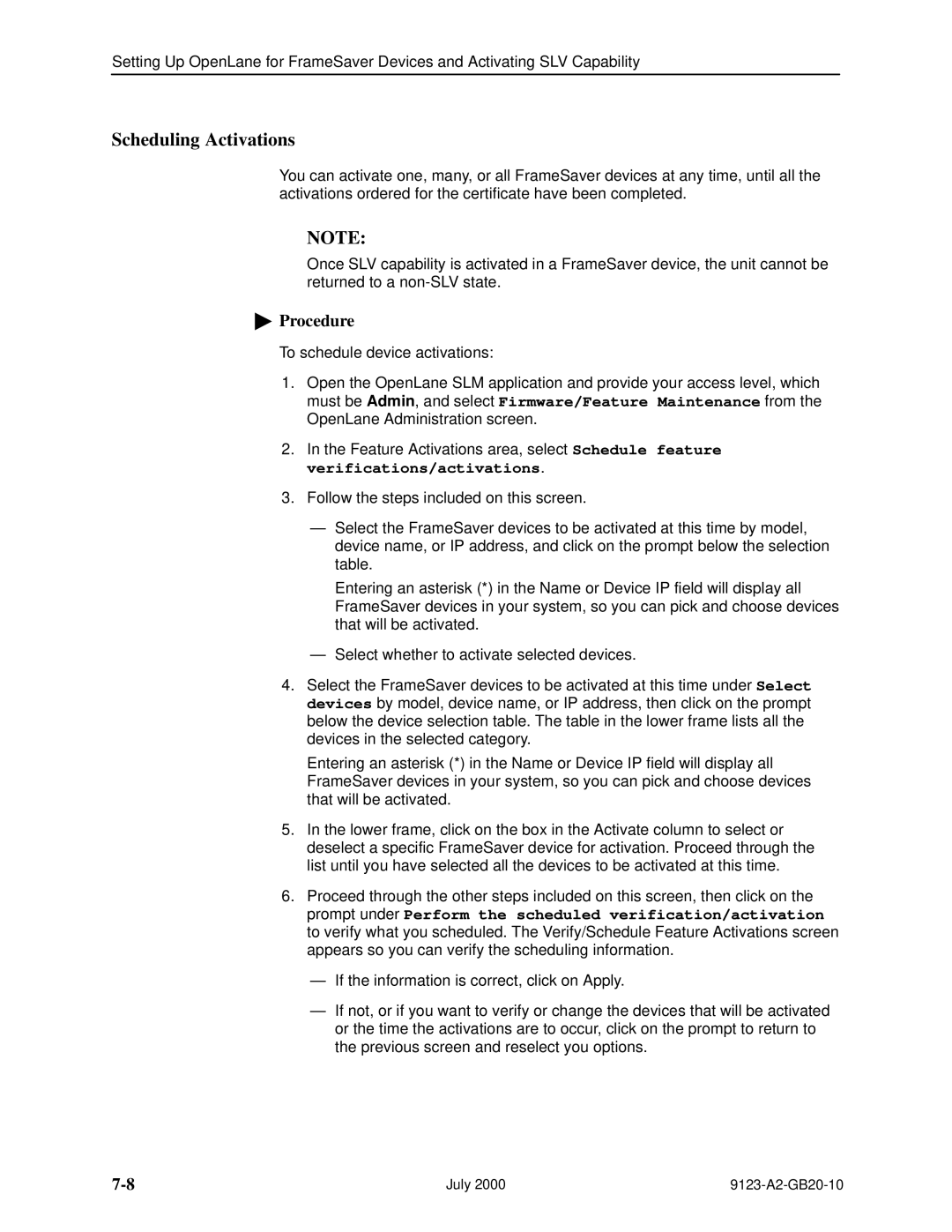 Paradyne 9123 manual Scheduling Activations 