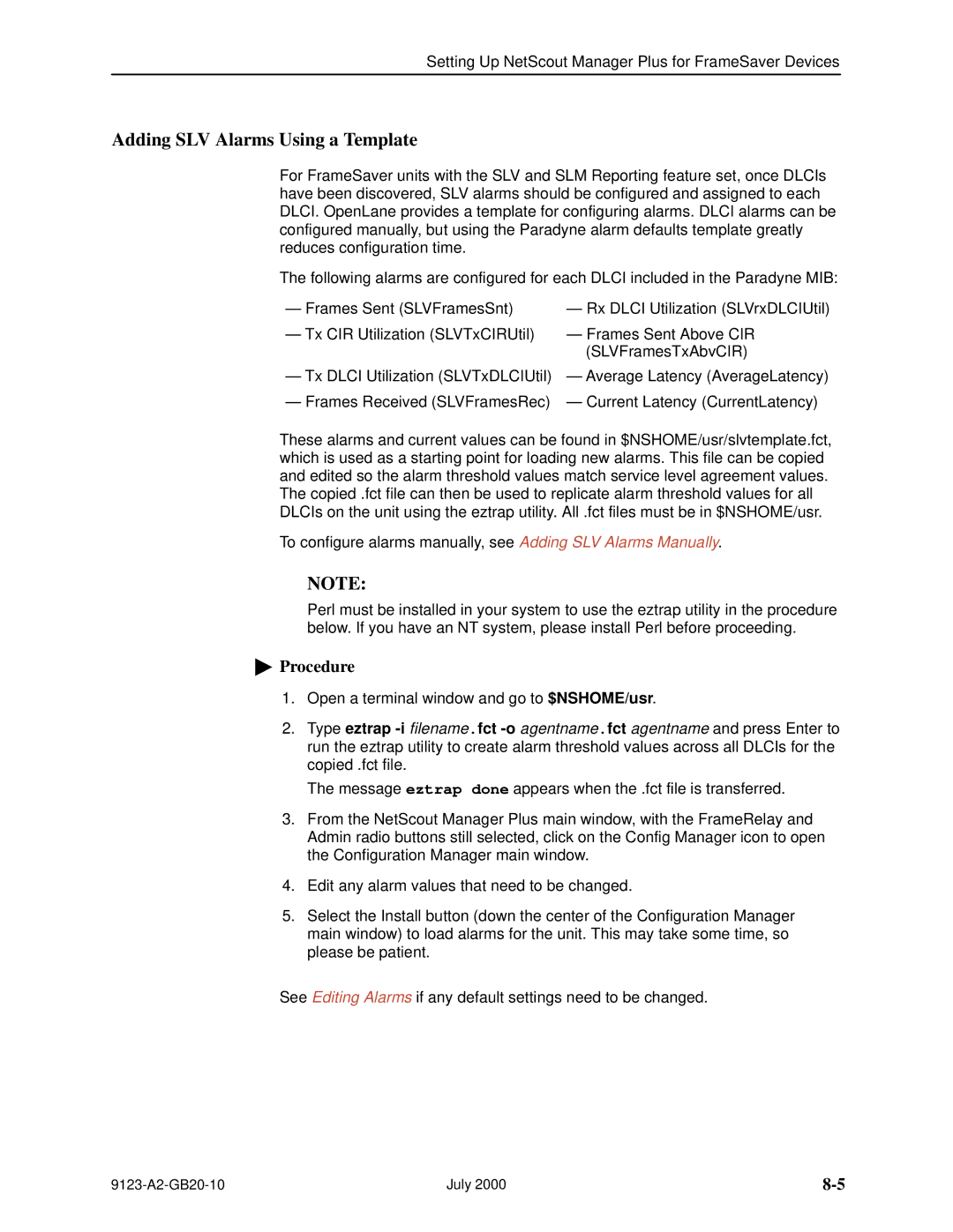 Paradyne 9123 manual Adding SLV Alarms Using a Template 