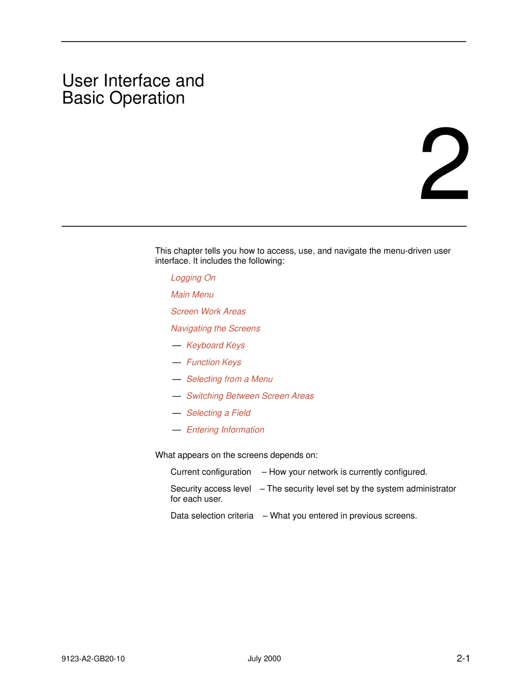 Paradyne 9123 manual User Interface Basic Operation 