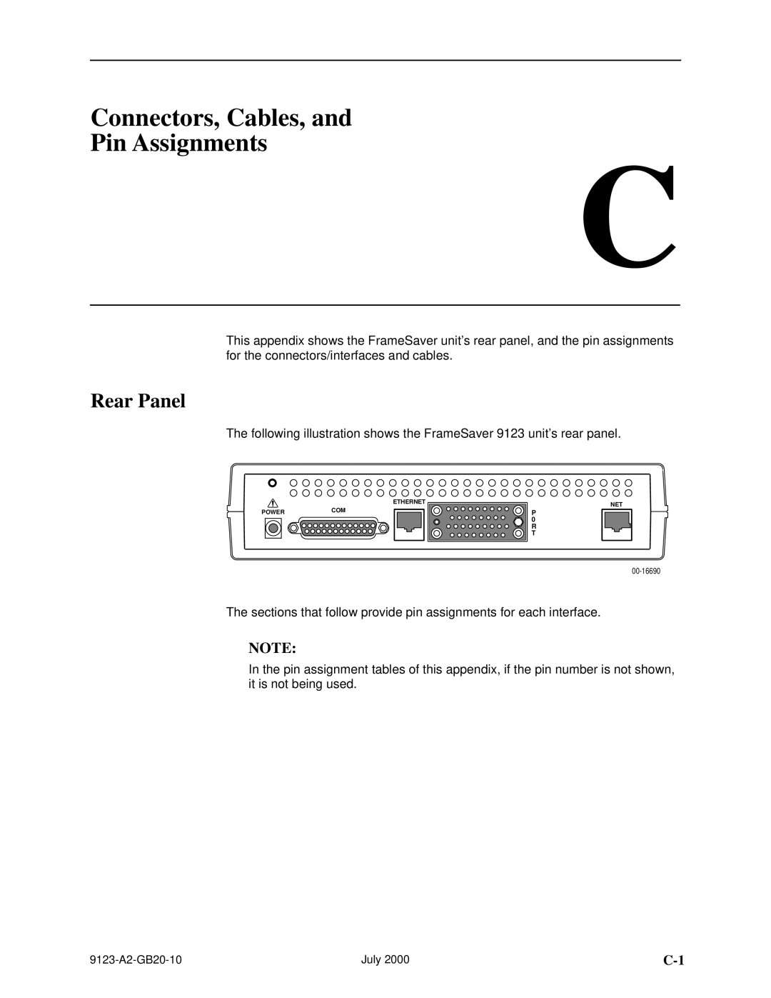 Paradyne 9123 manual Connectors, Cables, Pin Assignments, Rear Panel 