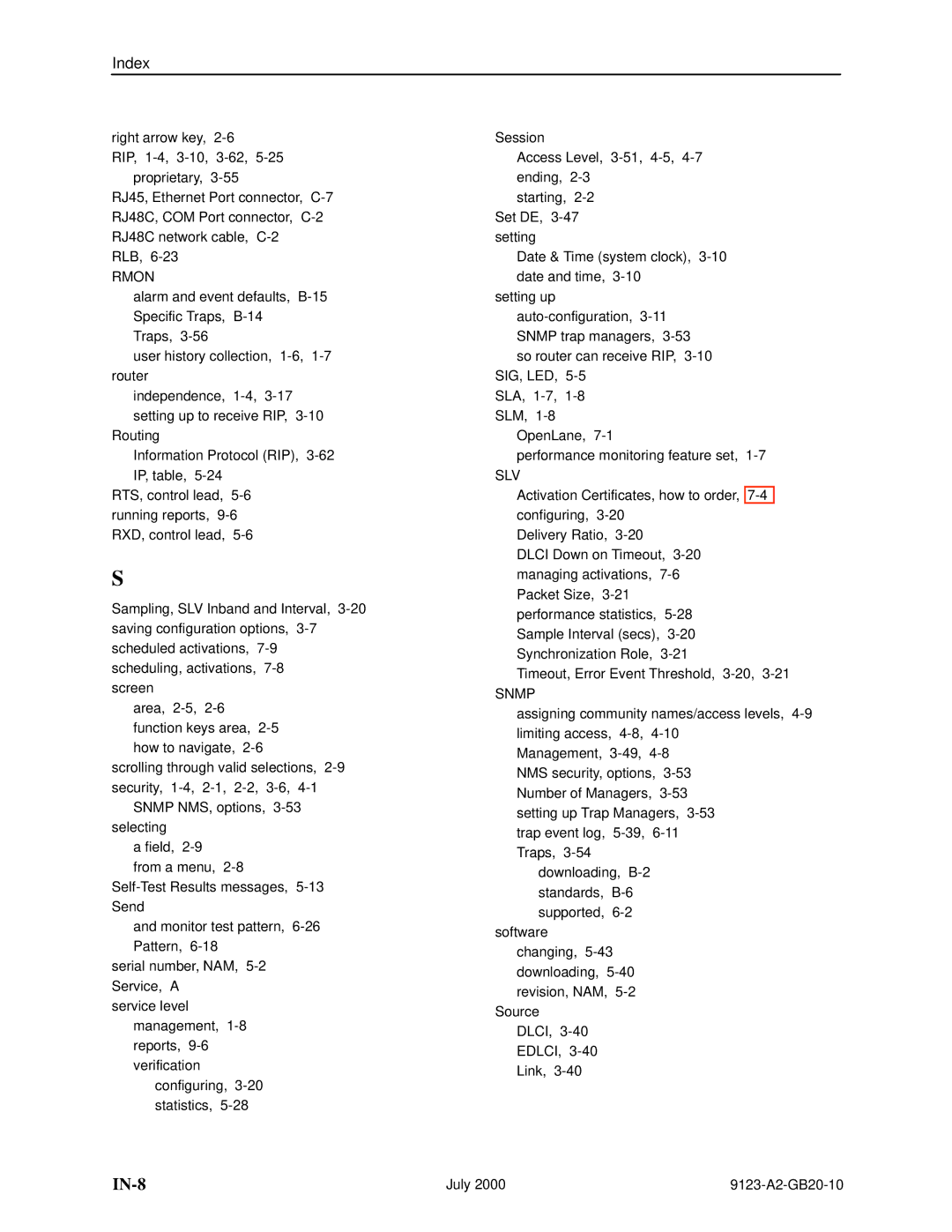 Paradyne 9123 manual IN-8 