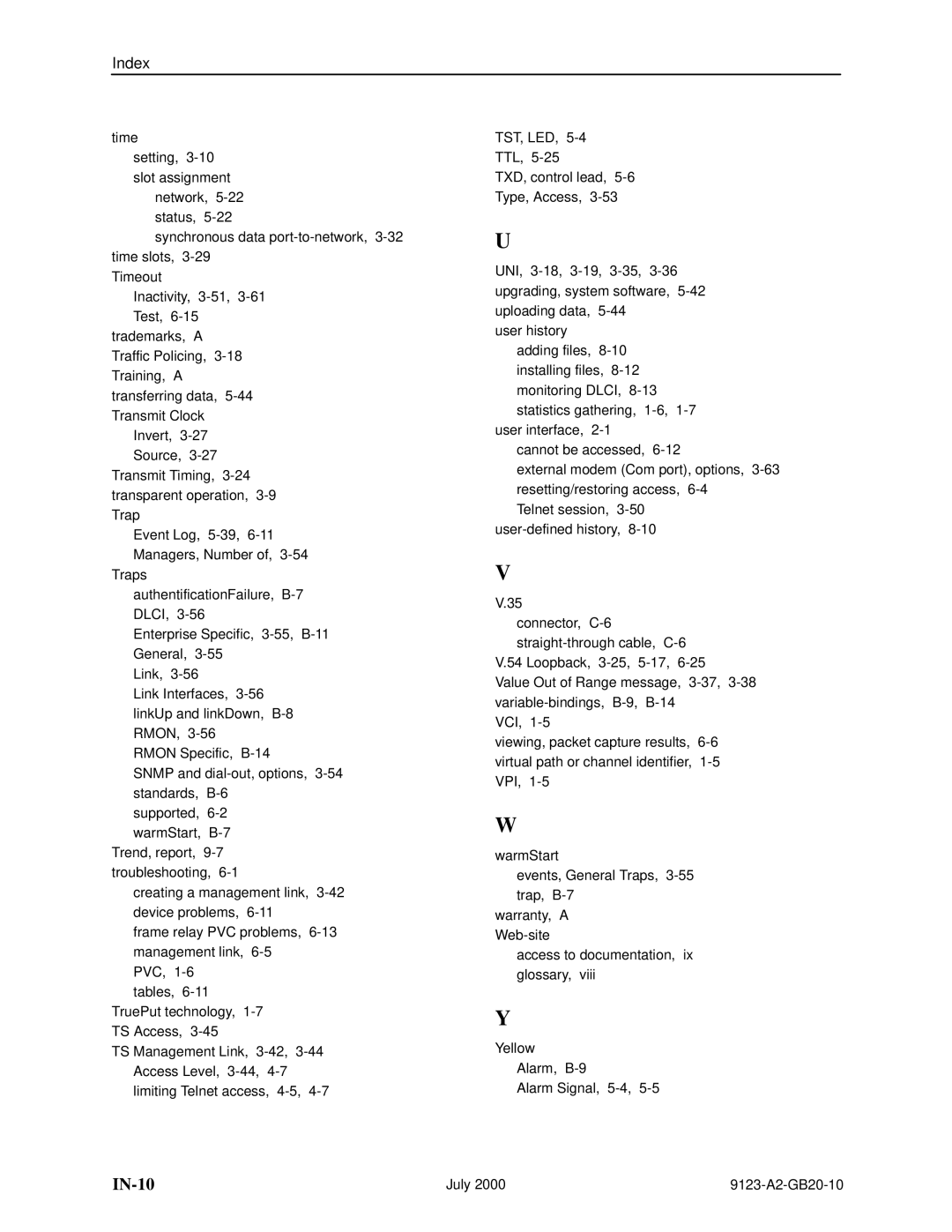 Paradyne 9123 manual IN-10 