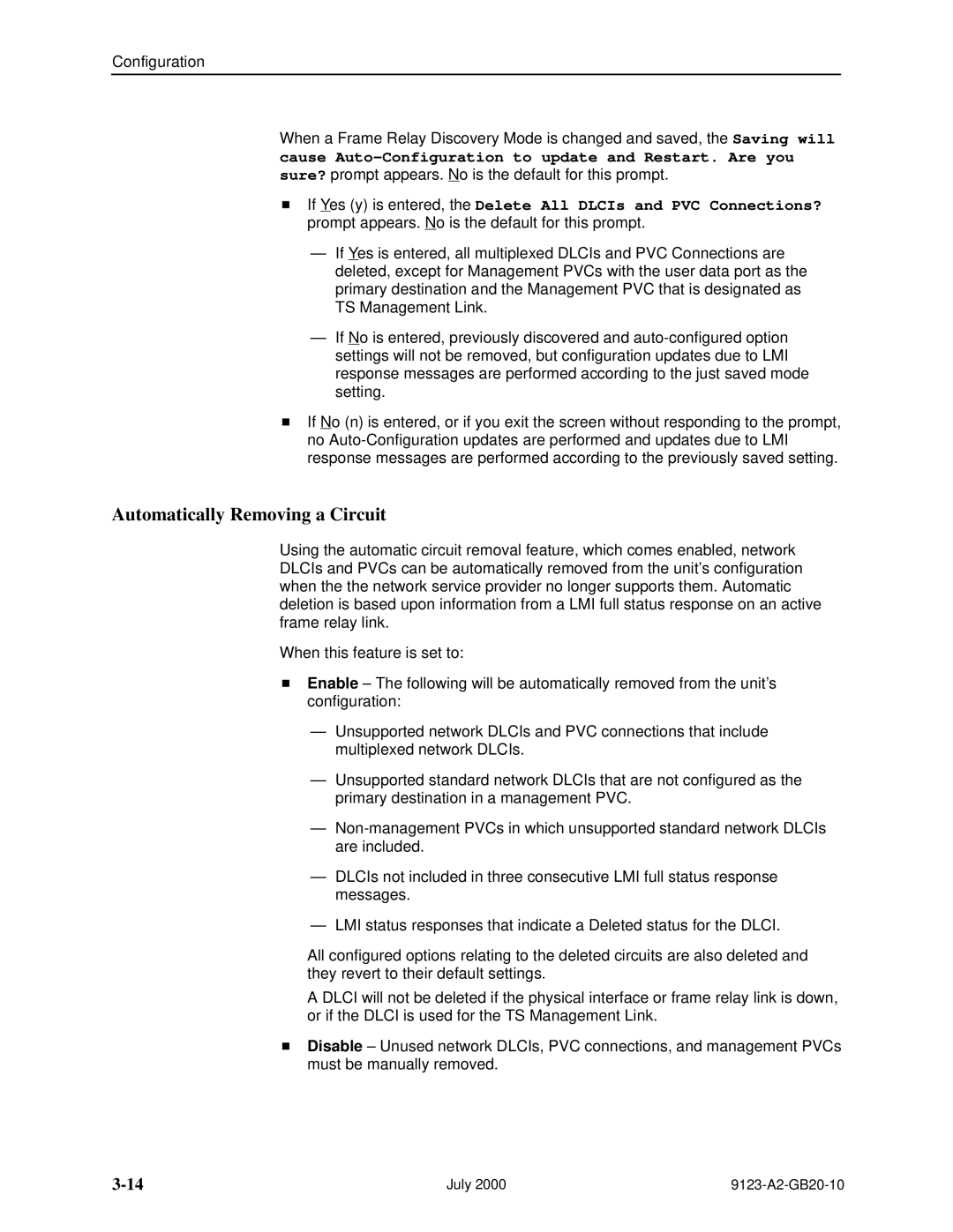 Paradyne 9123 manual Automatically Removing a Circuit 