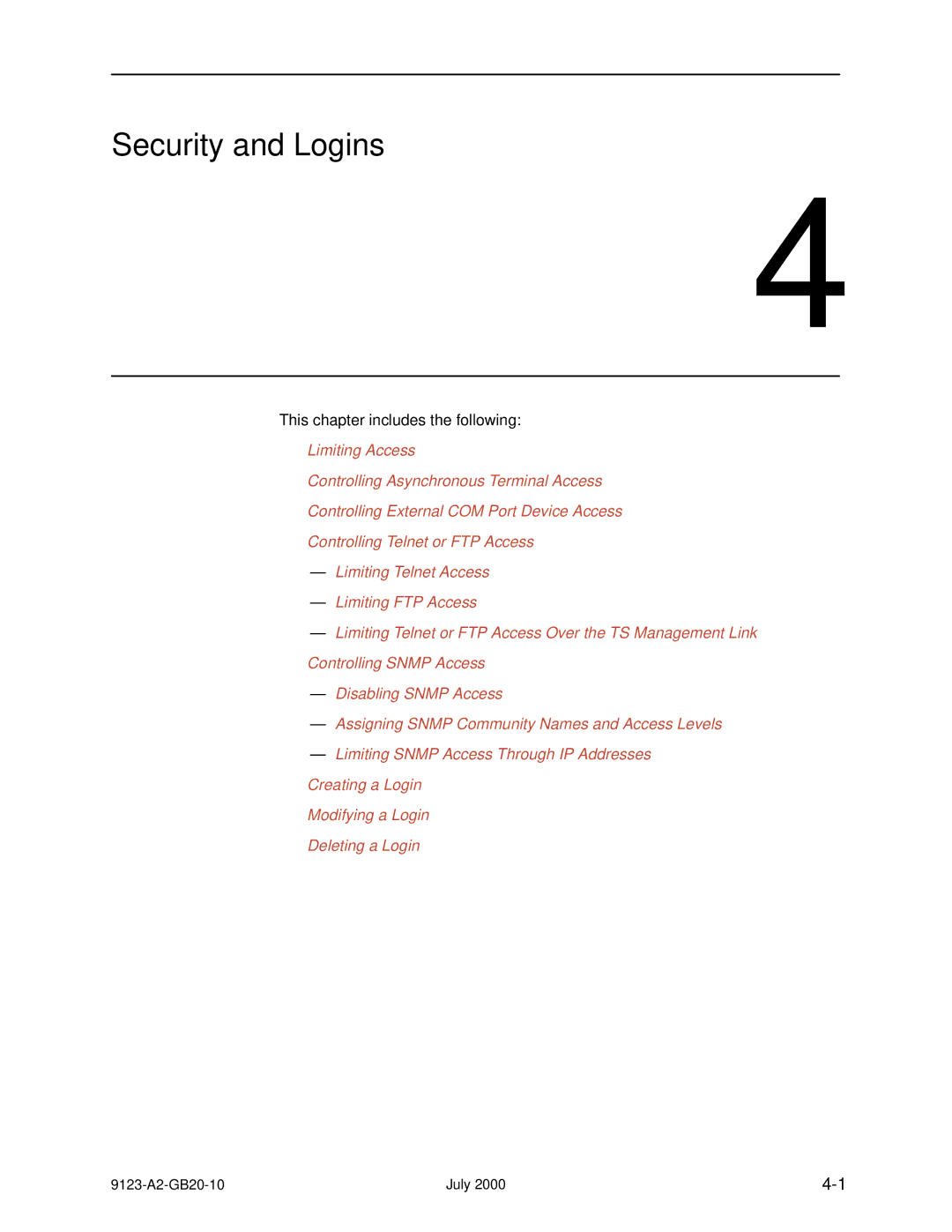 Paradyne 9123 manual Security and Logins 