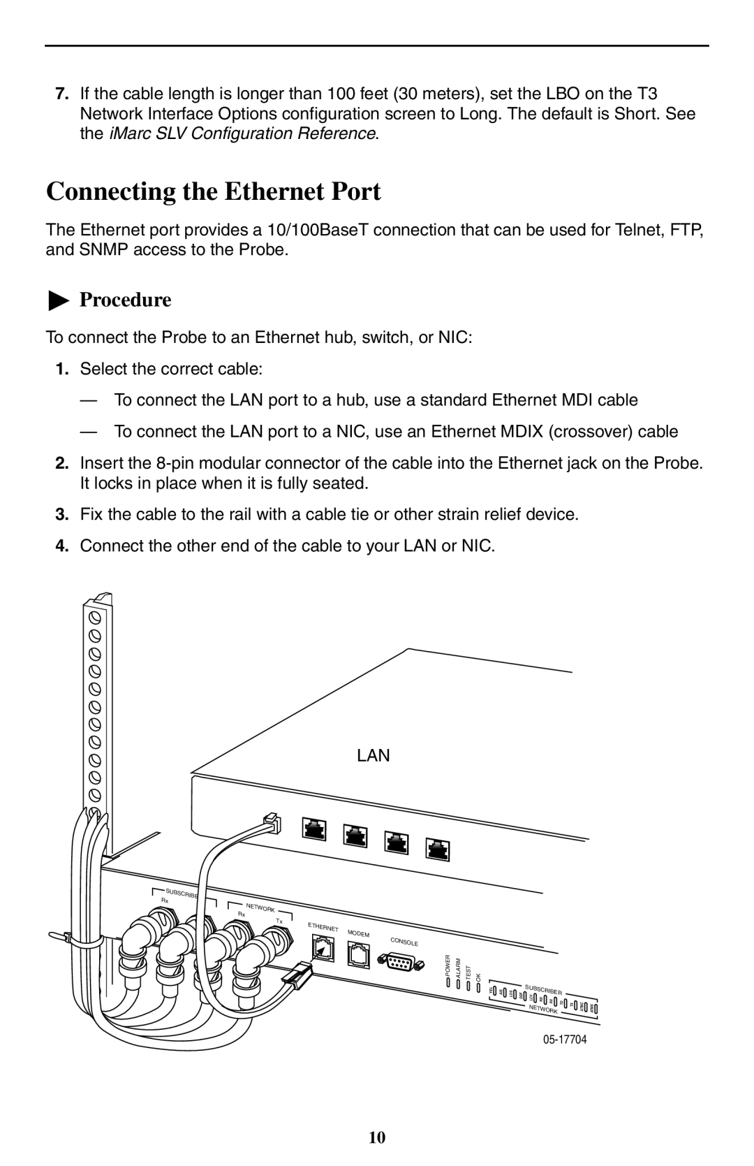 Paradyne 9550 DS3 installation instructions Connecting the Ethernet Port, Procedure 
