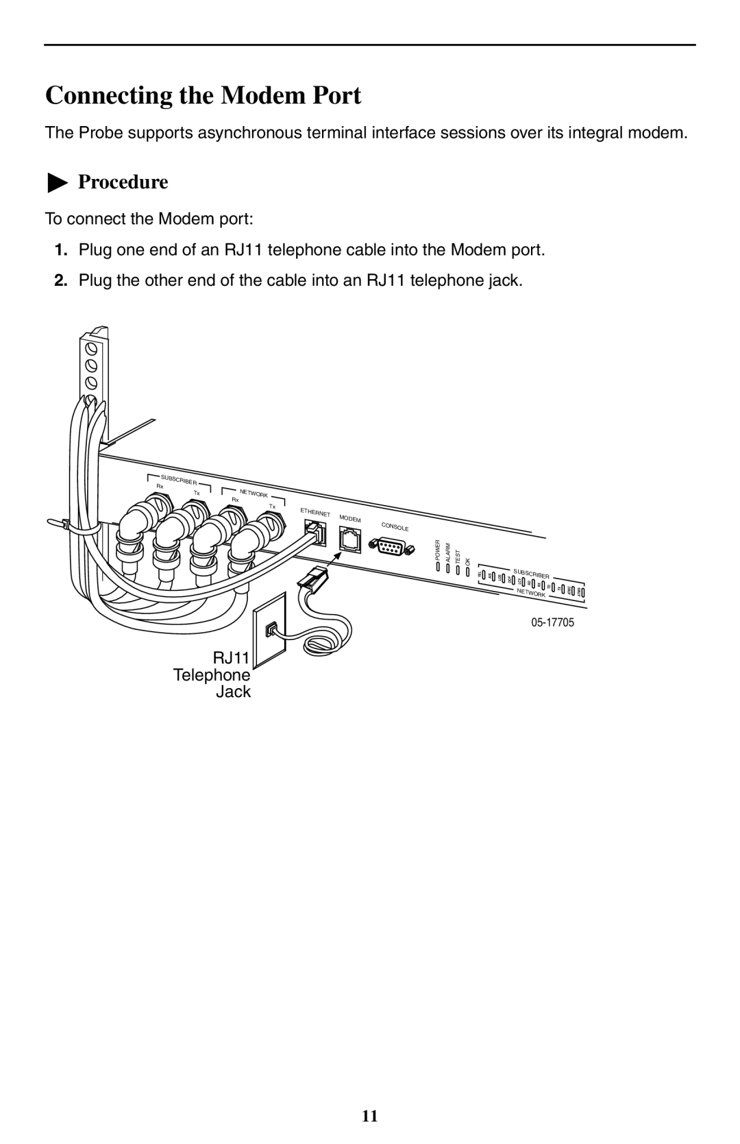 Paradyne 9550 DS3 installation instructions Connecting the Modem Port, Procedure 