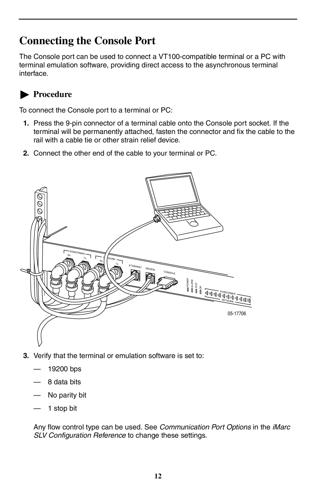 Paradyne 9550 DS3 installation instructions Connecting the Console Port, Procedure 