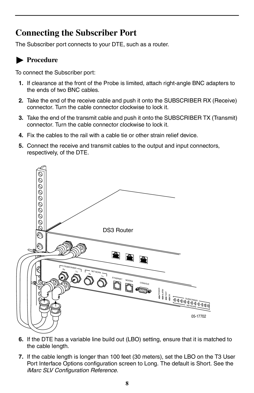 Paradyne 9550 DS3 installation instructions Connecting the Subscriber Port, Procedure 