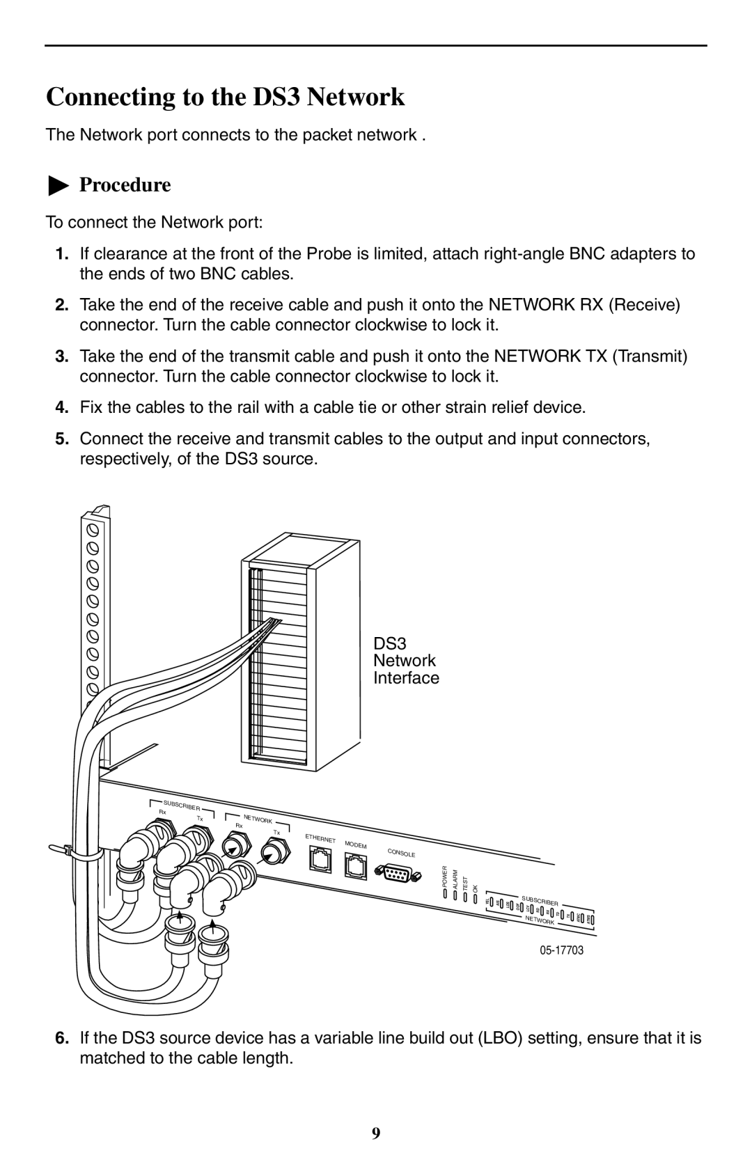Paradyne 9550 DS3 installation instructions Connecting to the DS3 Network, DS3 Network Interface, Procedure 
