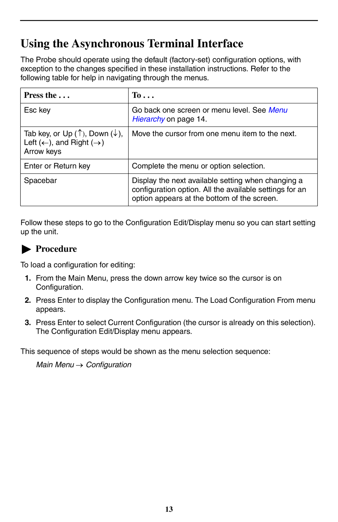 Paradyne 9550 DS3 installation instructions Using the Asynchronous Terminal Interface, Press 