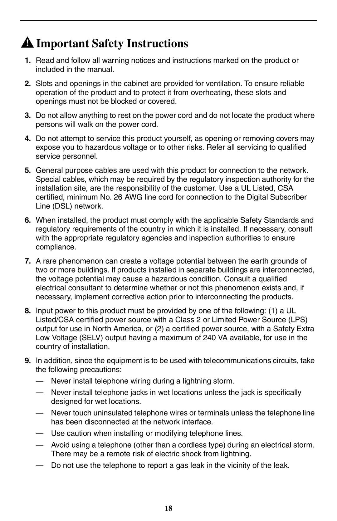 Paradyne 9550 DS3 installation instructions Important Safety Instructions 