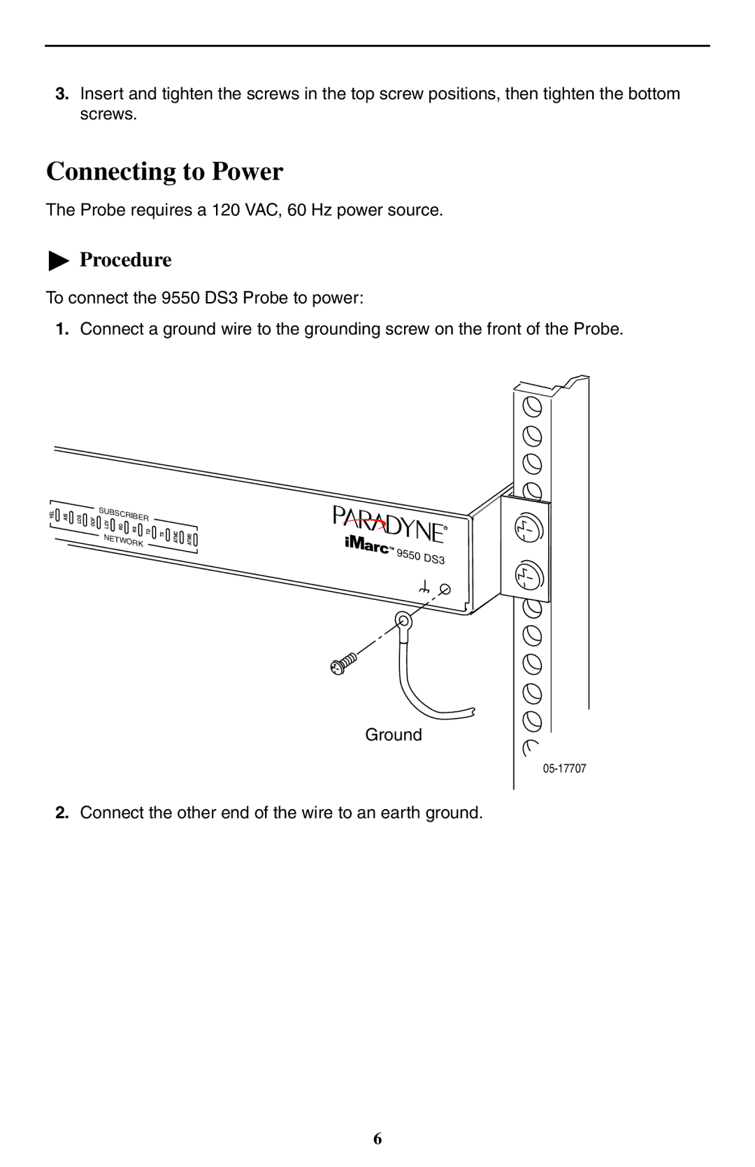 Paradyne 9550 DS3 installation instructions Connecting to Power 