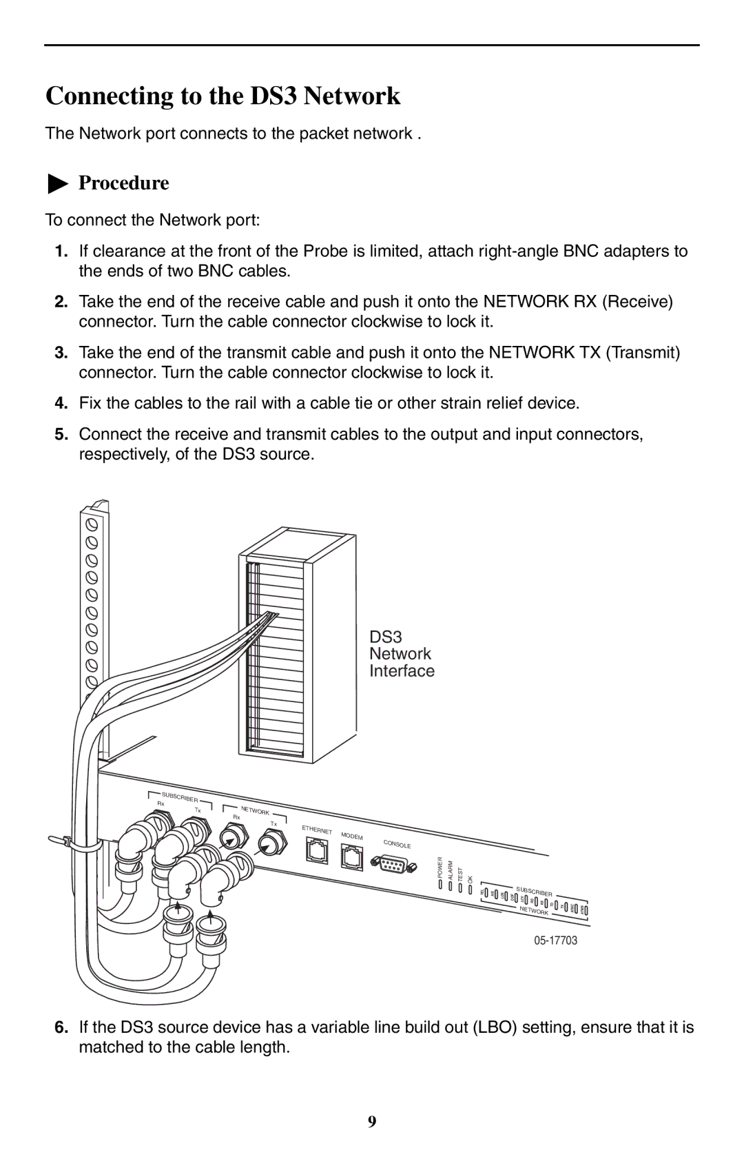 Paradyne 9550 DS3 installation instructions Connecting to the DS3 Network 