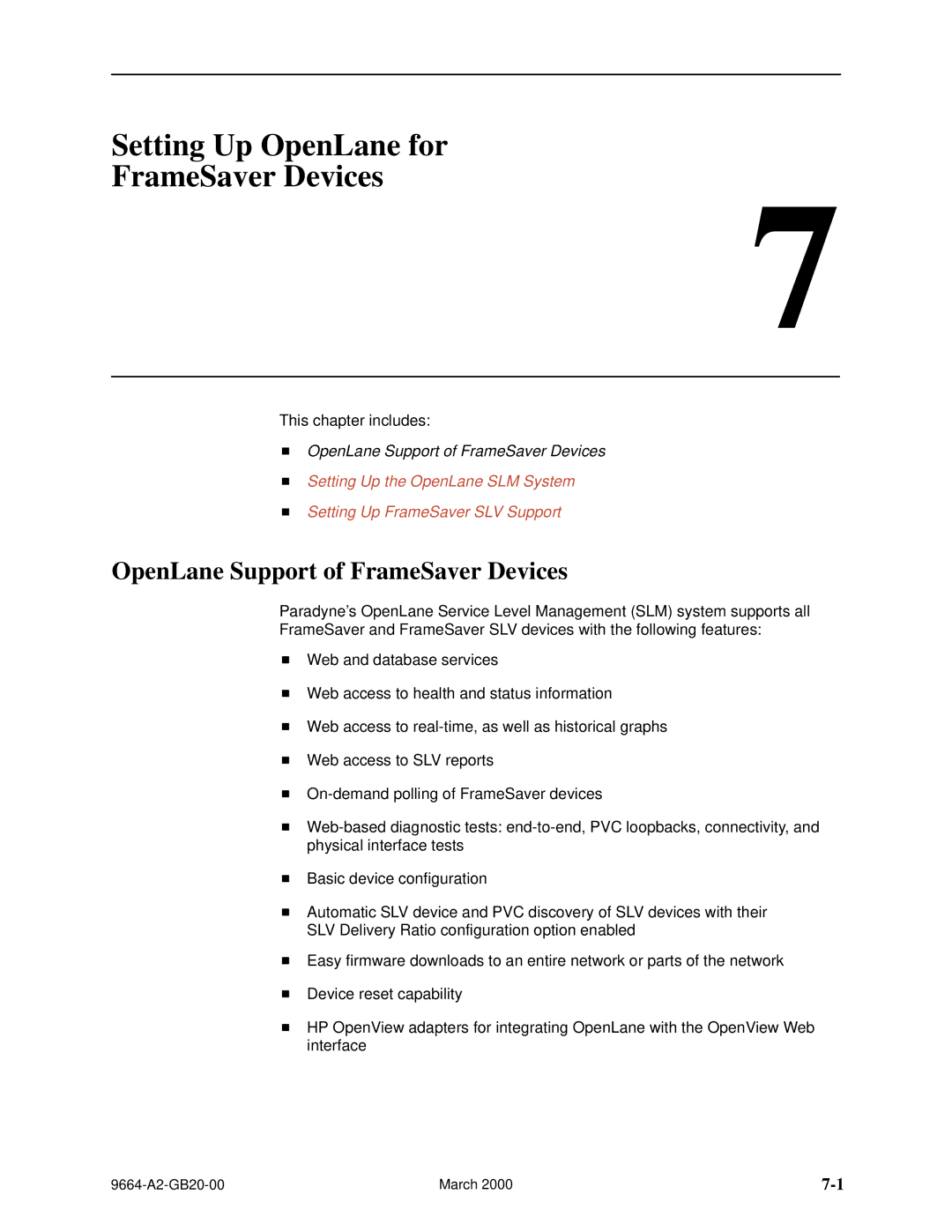 Paradyne 9664 manual Setting Up OpenLane for FrameSaver Devices, OpenLane Support of FrameSaver Devices 