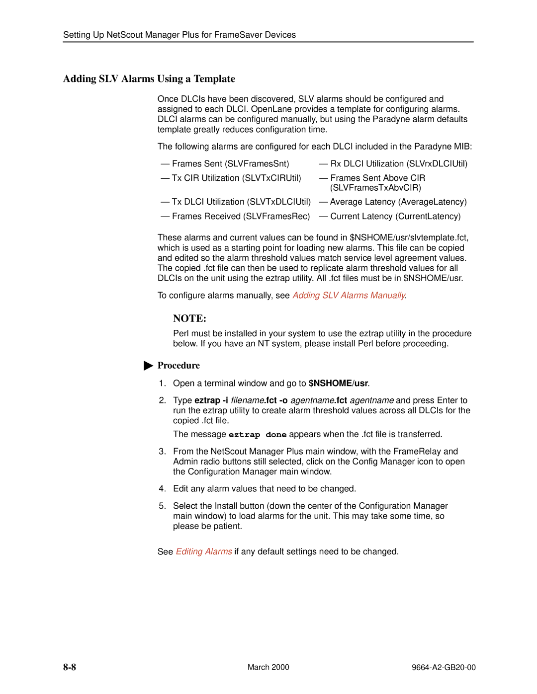 Paradyne 9664 manual Adding SLV Alarms Using a Template 