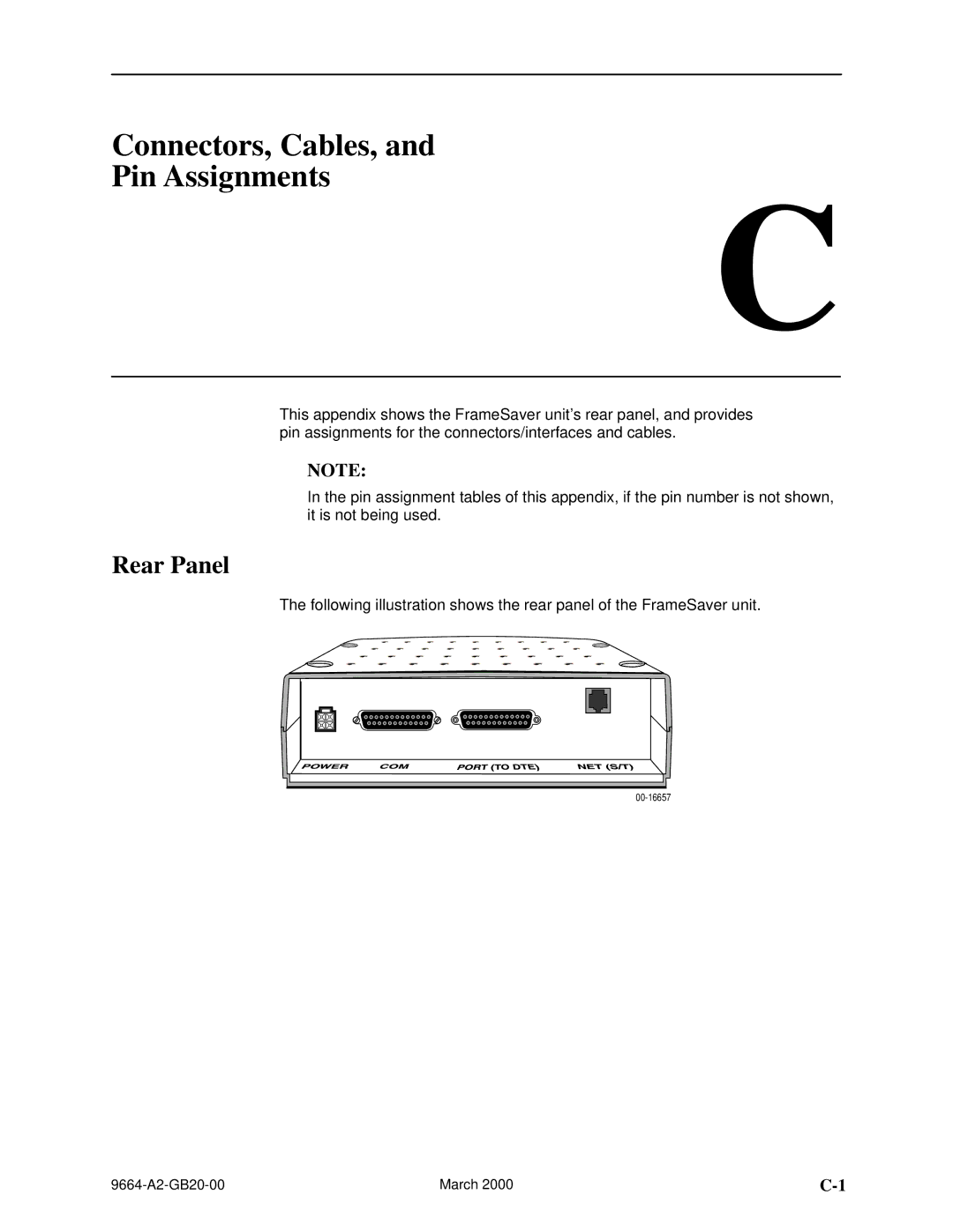 Paradyne 9664 manual Connectors, Cables, Pin Assignments, Rear Panel 