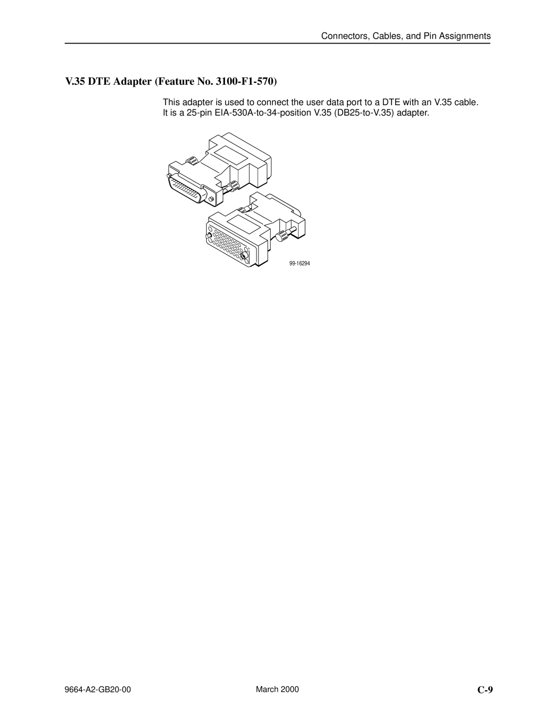 Paradyne 9664 manual DTE Adapter Feature No -F1-570 