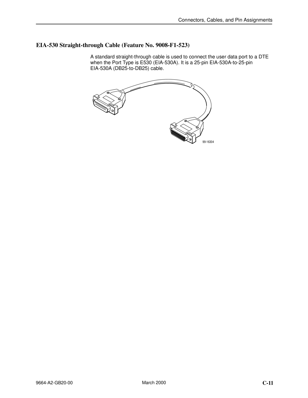 Paradyne 9664 manual EIA-530 Straight-through Cable Feature No -F1-523 