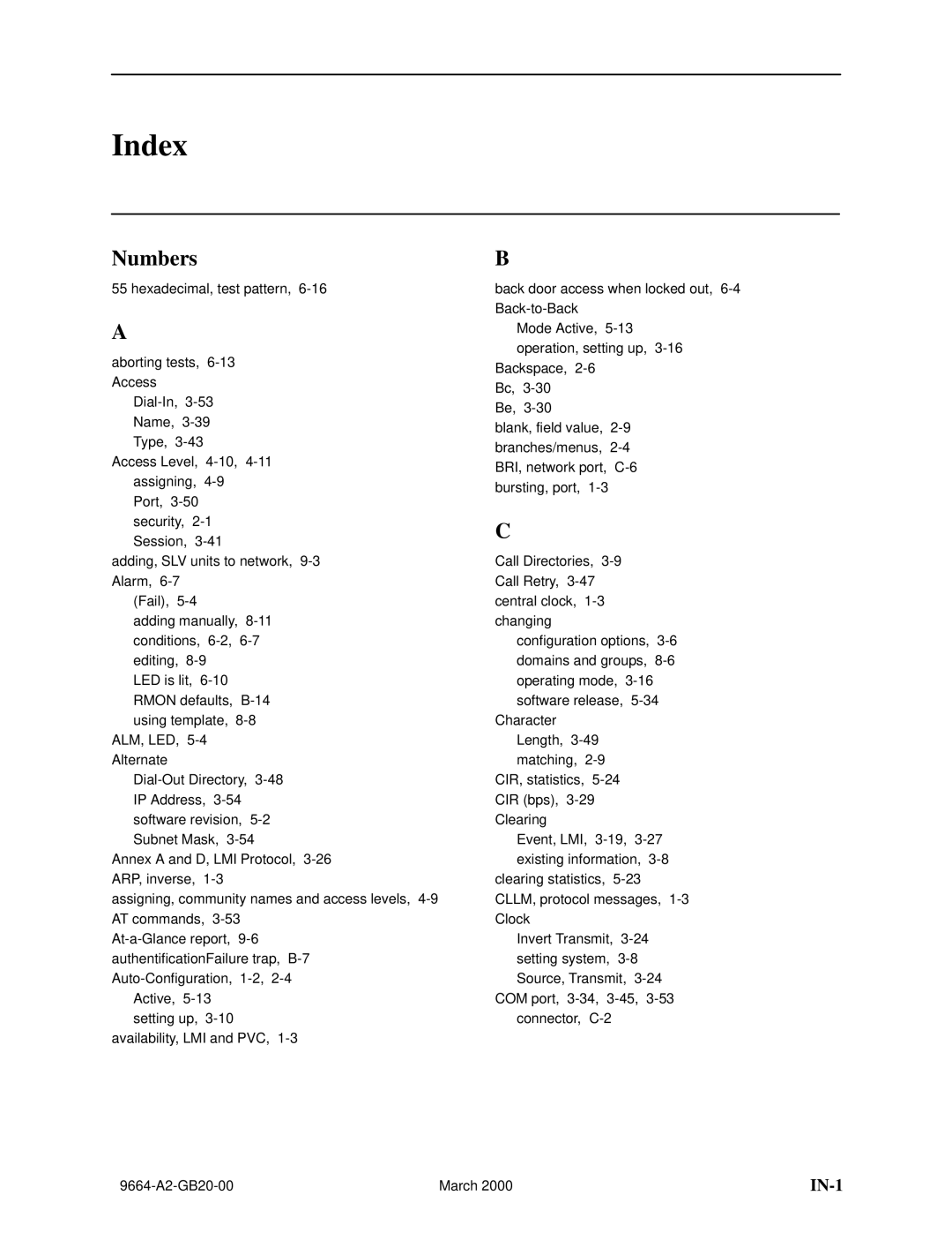 Paradyne 9664 manual Index, Numbers 