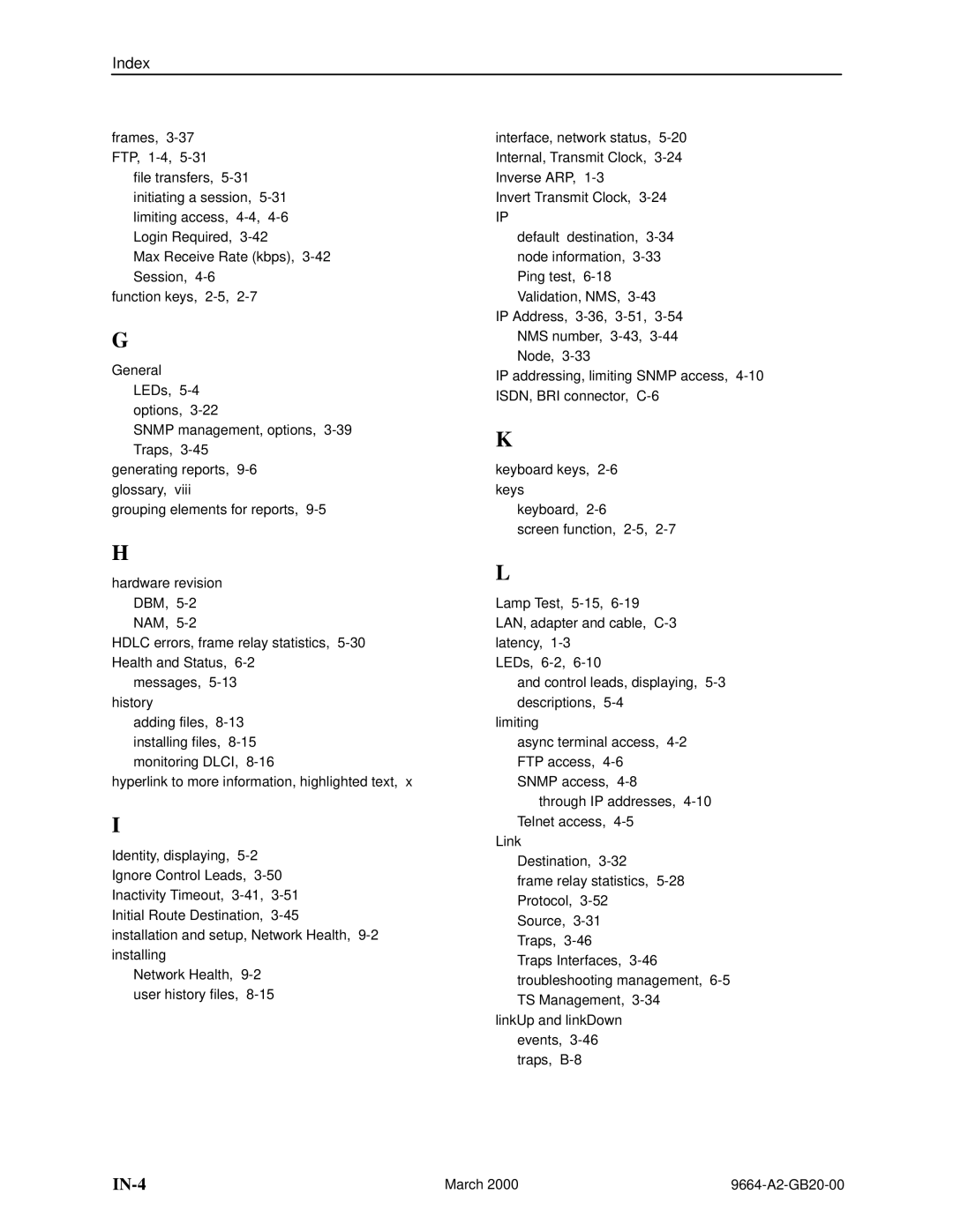 Paradyne 9664 manual IN-4 