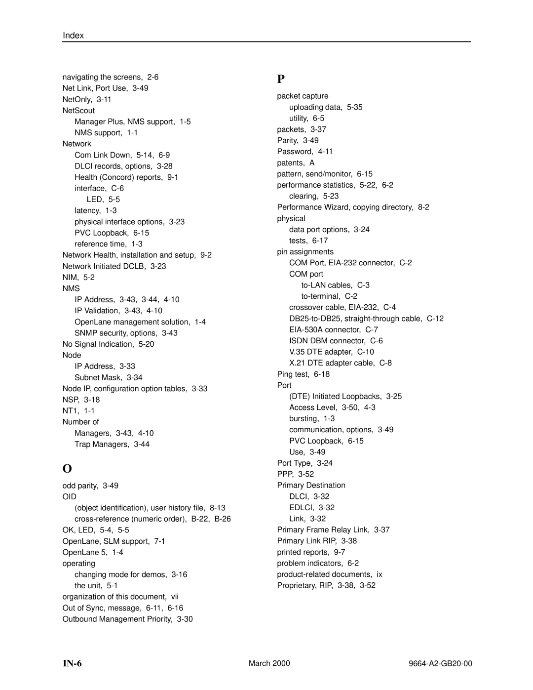 Paradyne 9664 manual IN-6 