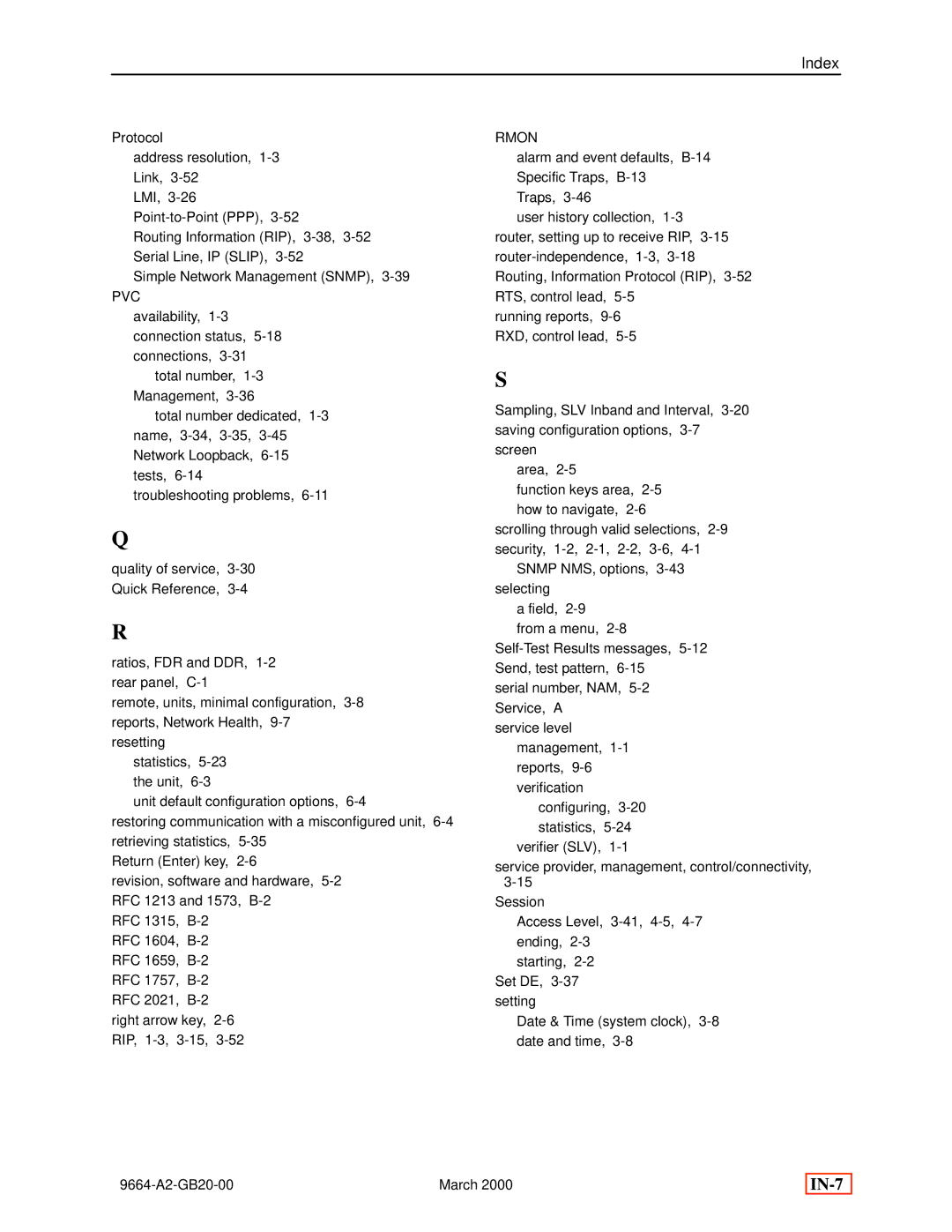 Paradyne 9664 manual IN-7 