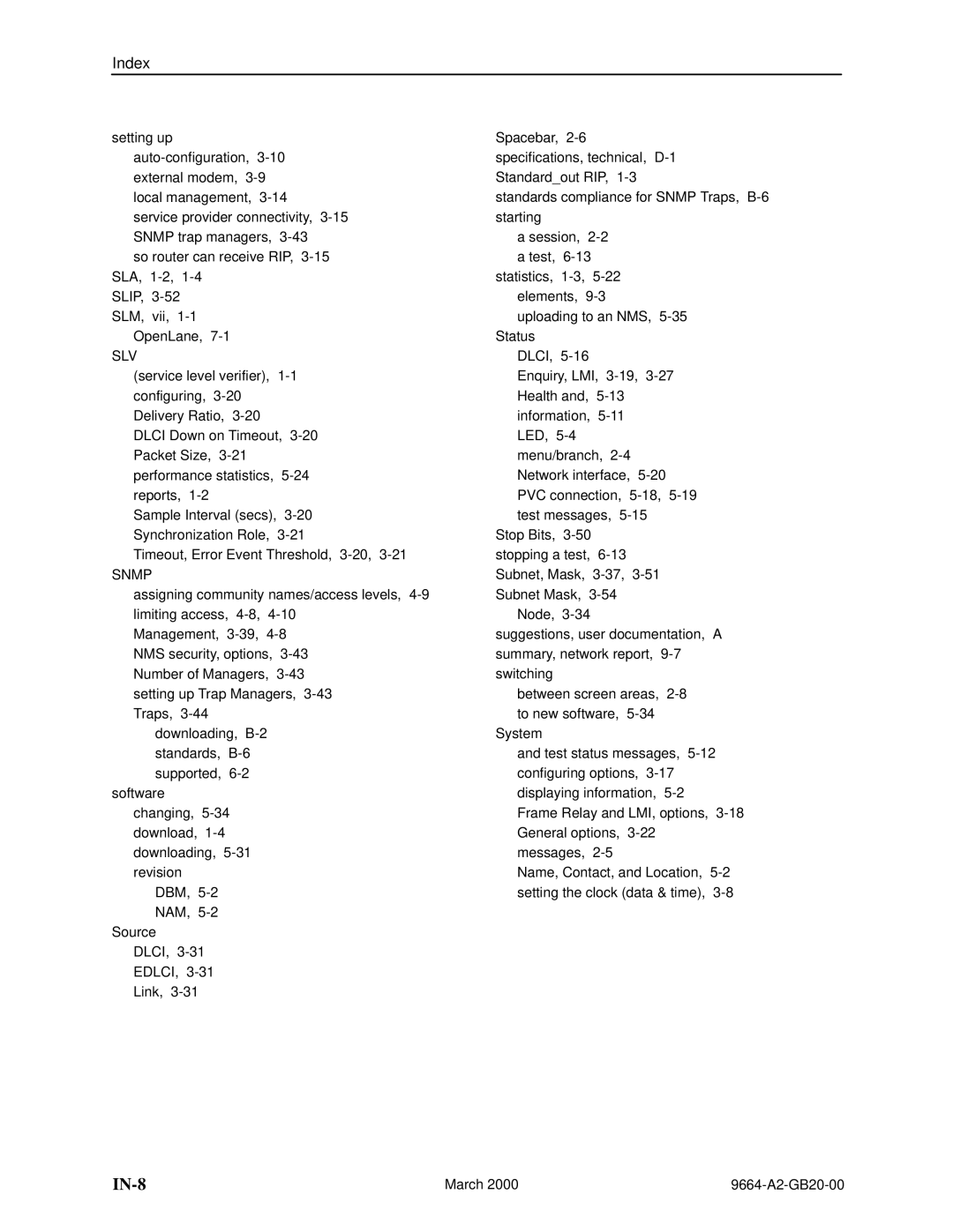 Paradyne 9664 manual IN-8 