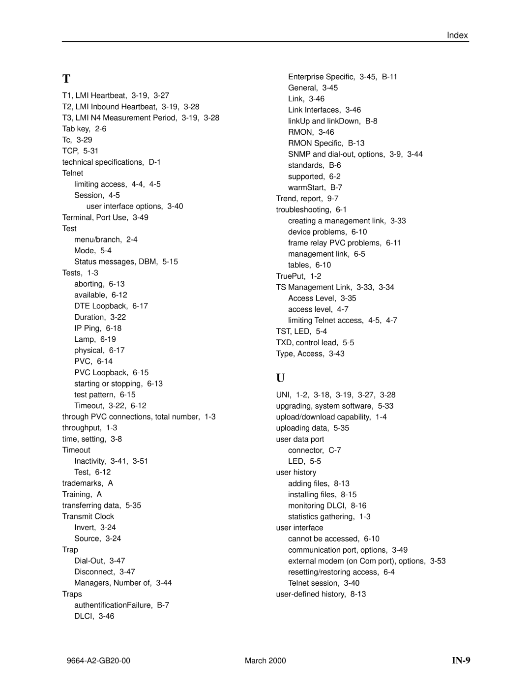 Paradyne 9664 manual IN-9 