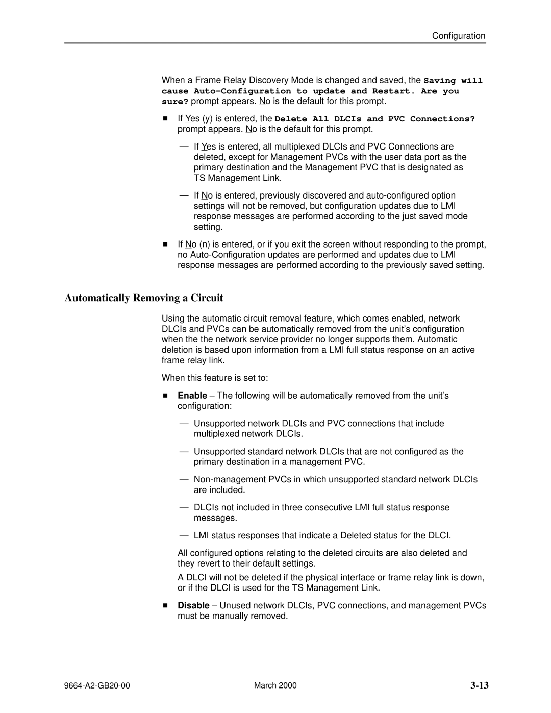 Paradyne 9664 manual Automatically Removing a Circuit 