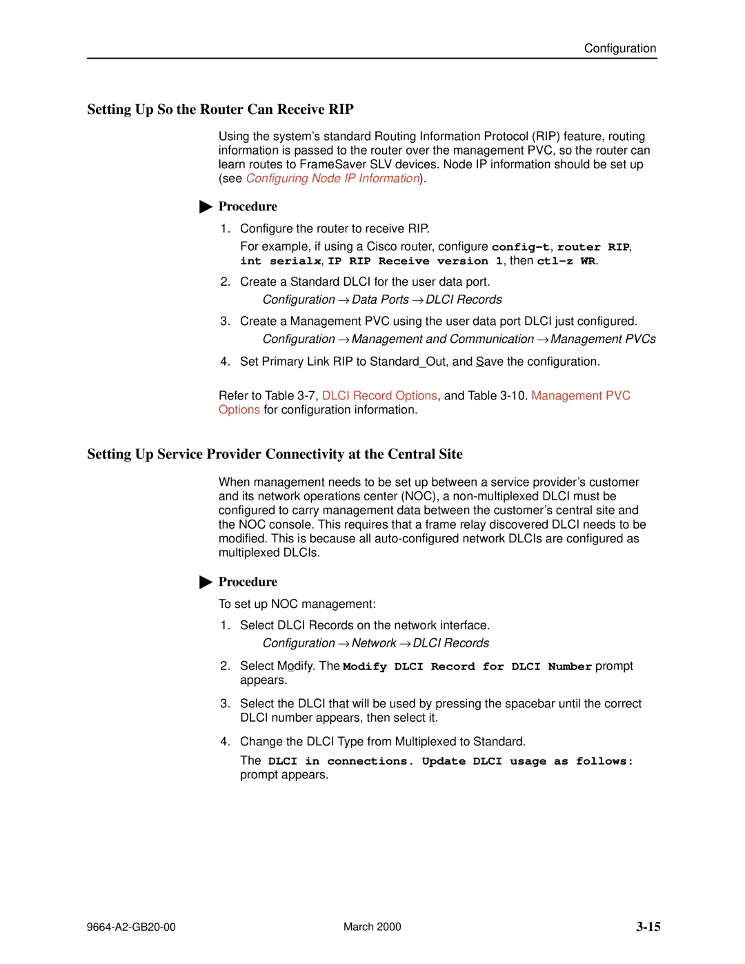 Paradyne 9664 manual Setting Up So the Router Can Receive RIP, Configuration → Data Ports → Dlci Records 