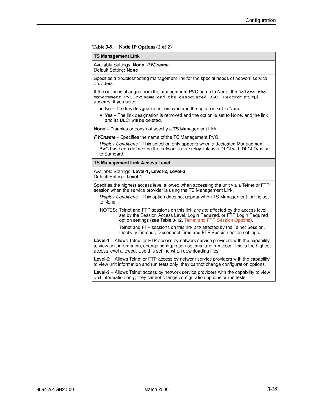 Paradyne 9664 manual Node IP Options 2, TS Management Link 