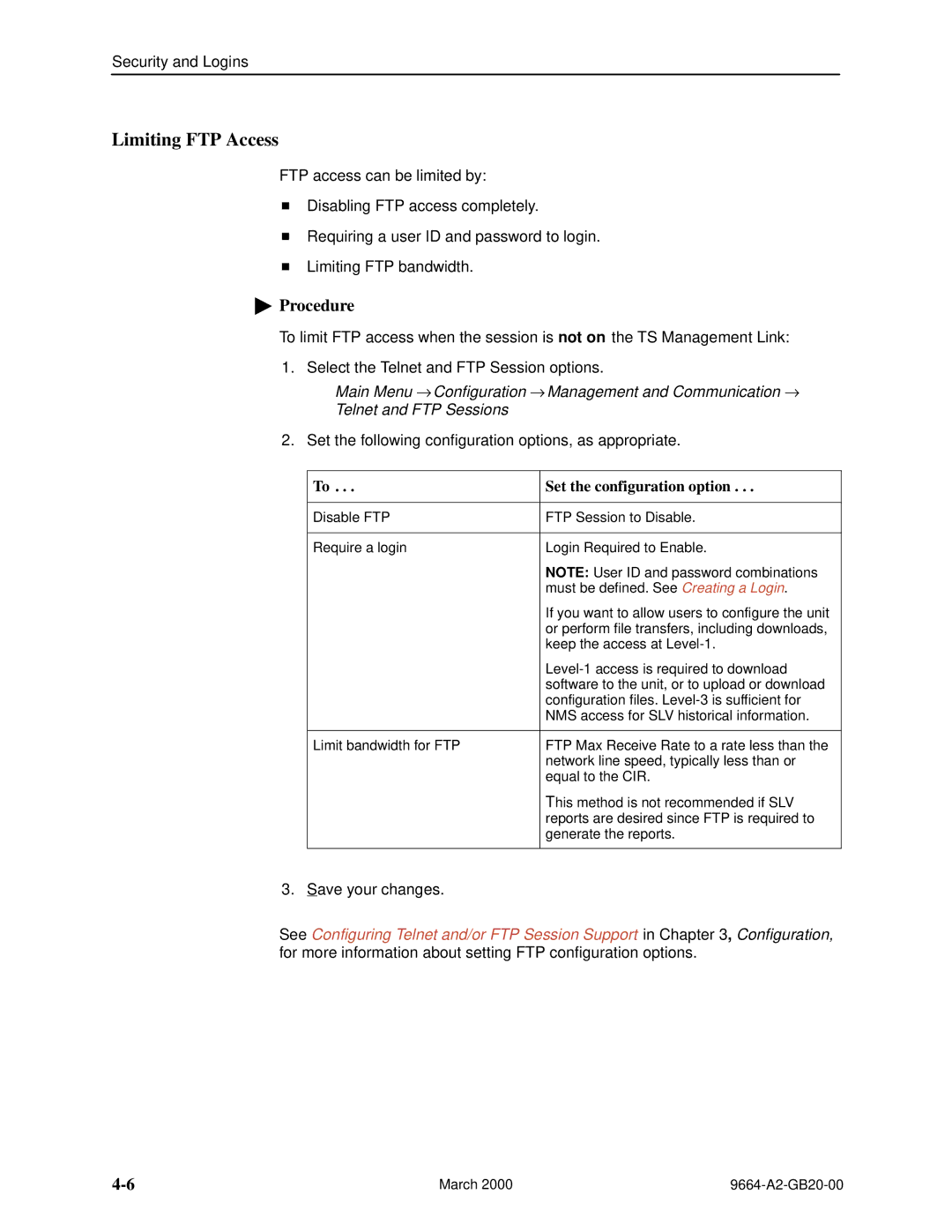 Paradyne 9664 manual Limiting FTP Access 