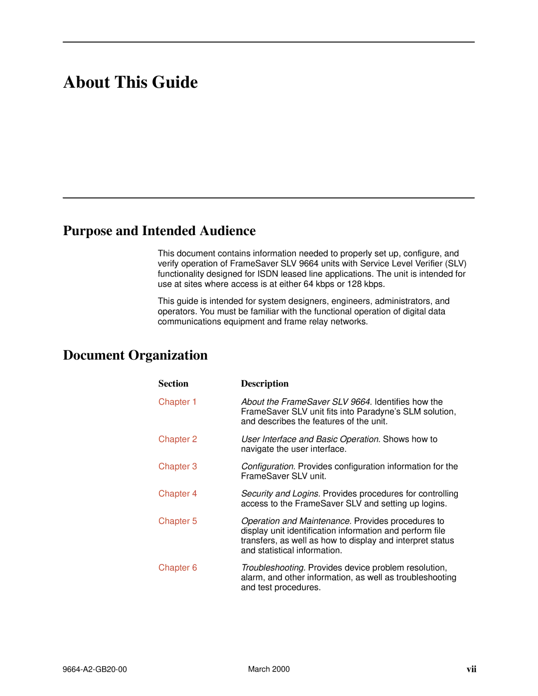 Paradyne 9664 manual About This Guide, Purpose and Intended Audience, Document Organization 