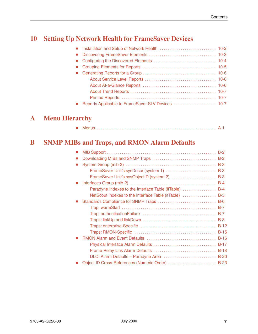 Paradyne FrameSaver DSL, 9783 manual Setting Up Network Health for FrameSaver Devices 