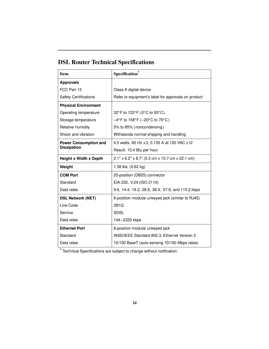 Paradyne 9783 installation instructions DSL Router Technical Specifications 