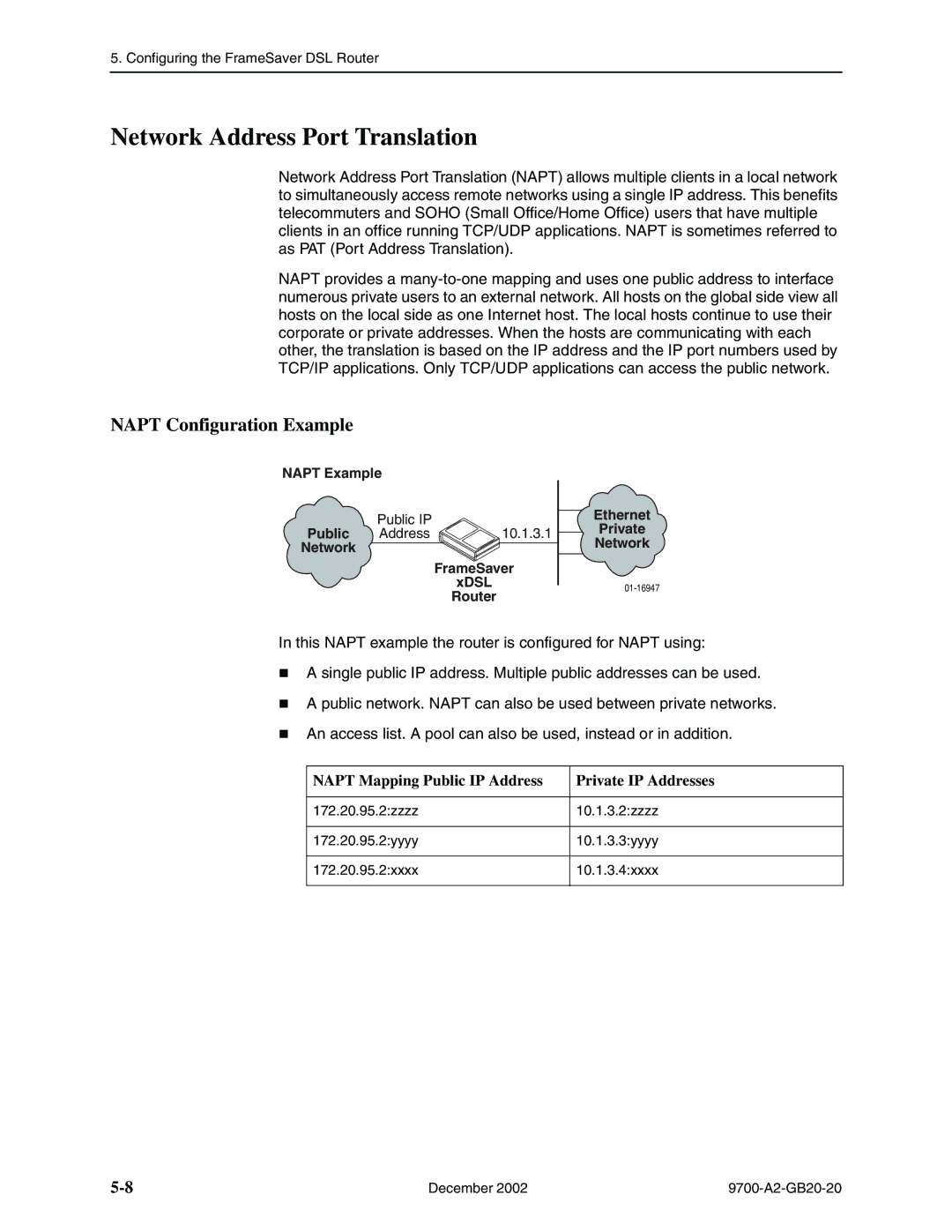 Paradyne 9788, 9720 manual Network Address Port Translation, Napt Configuration Example 