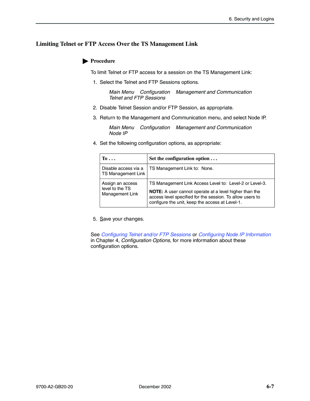 Paradyne 9720, 9788 manual Limiting Telnet or FTP Access Over the TS Management Link 