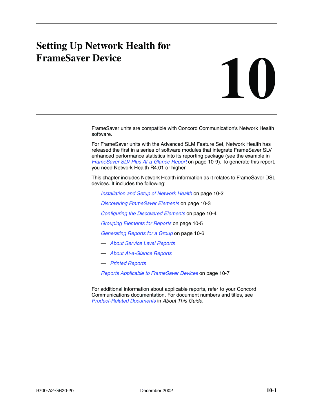 Paradyne 9720, 9788 manual Setting Up Network Health for FrameSaver Device 