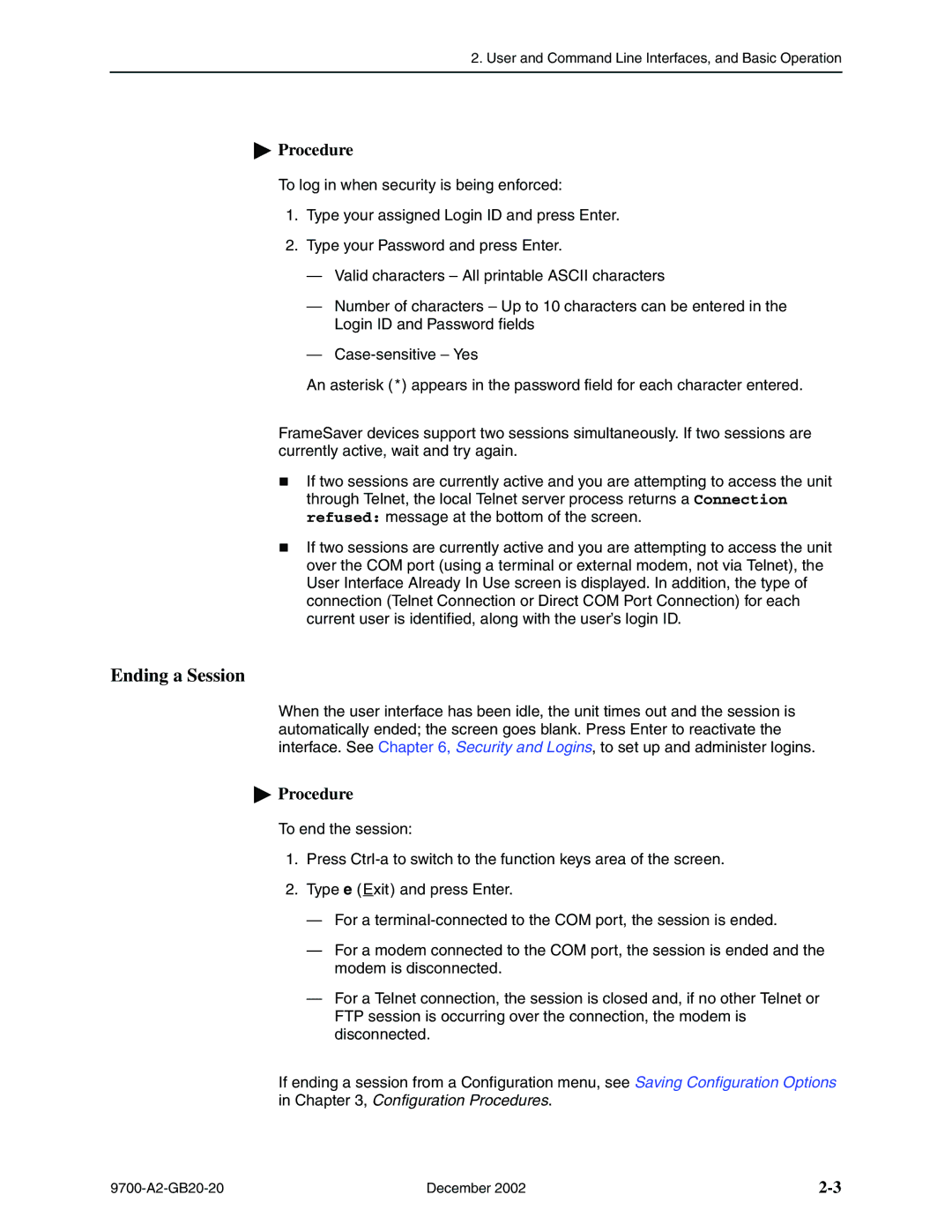 Paradyne 9720, 9788 manual Ending a Session, Procedure 