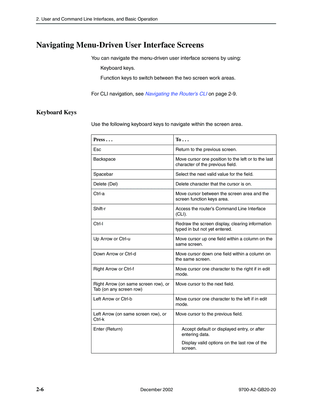 Paradyne 9788, 9720 manual Navigating Menu-Driven User Interface Screens, Keyboard Keys, Press 