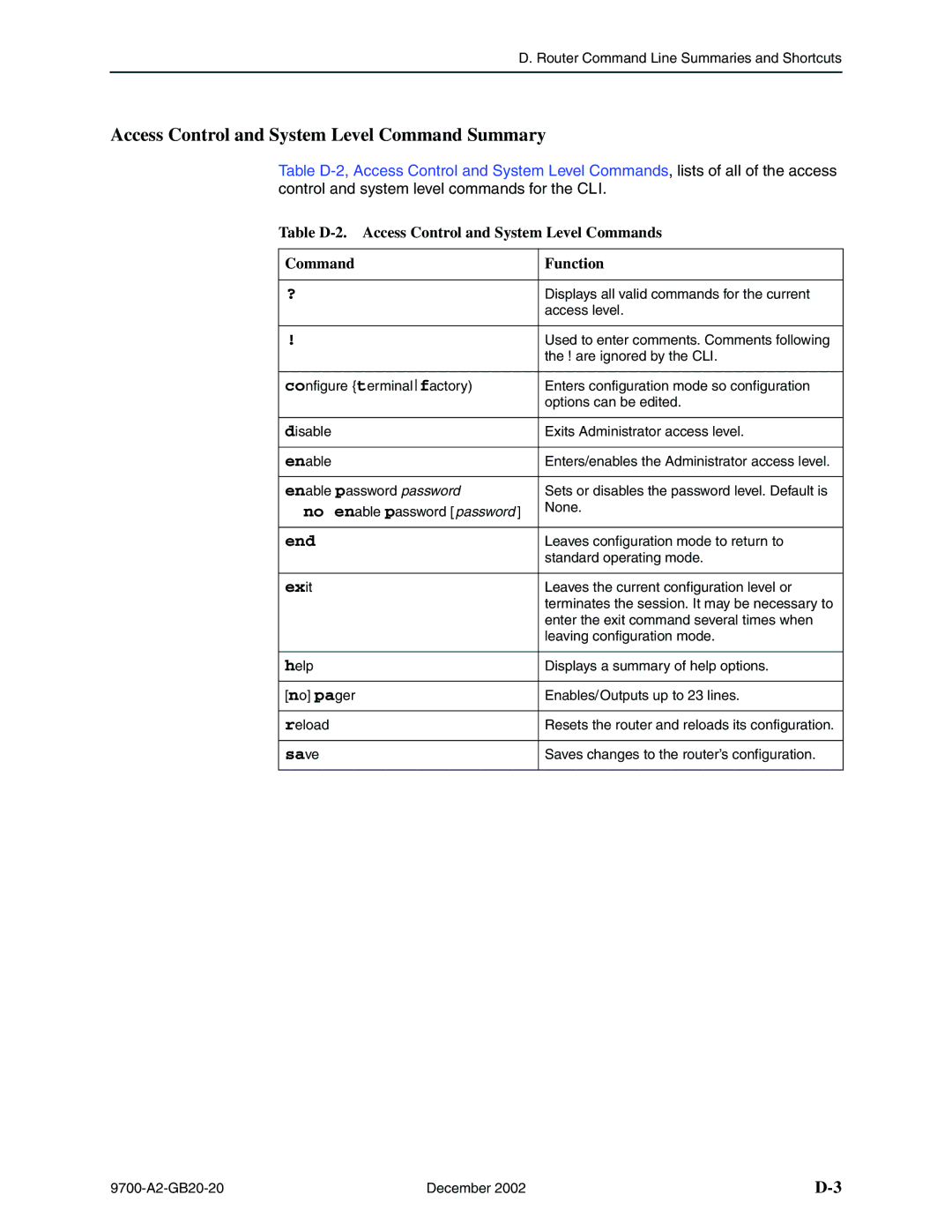 Paradyne 9720, 9788 manual Access Control and System Level Command Summary 