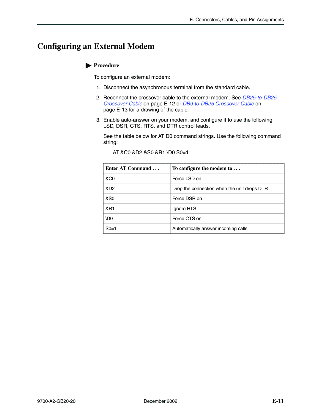 Paradyne 9720, 9788 manual Configuring an External Modem, Enter AT Command To configure the modem to 