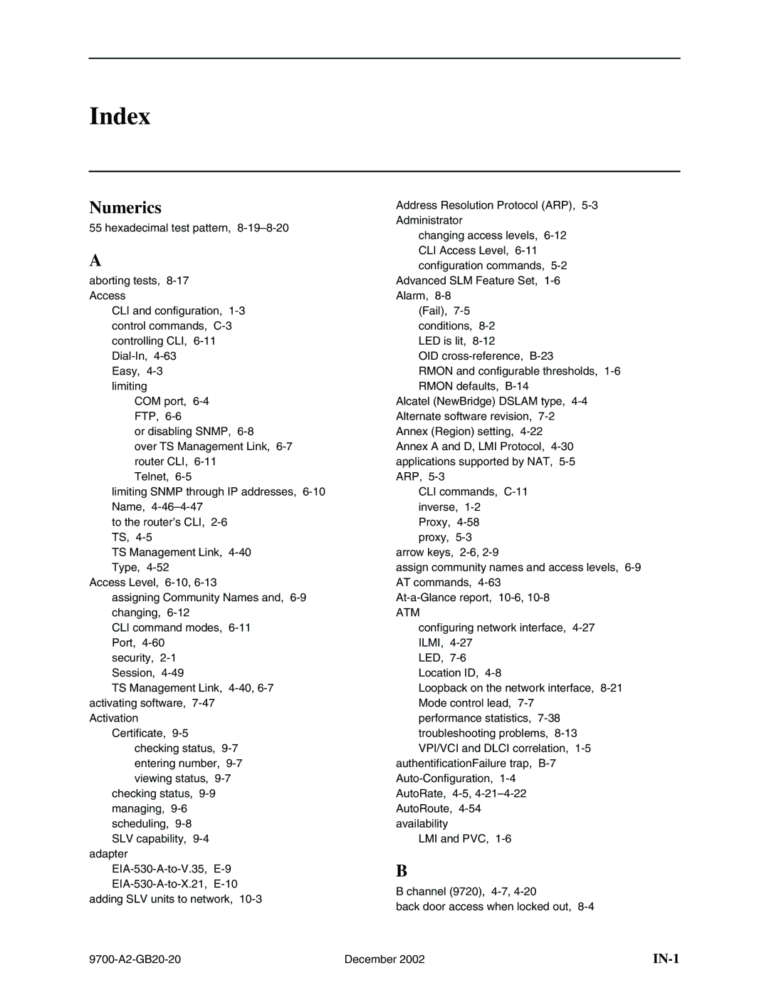 Paradyne 9720, 9788 manual Index, Numerics 