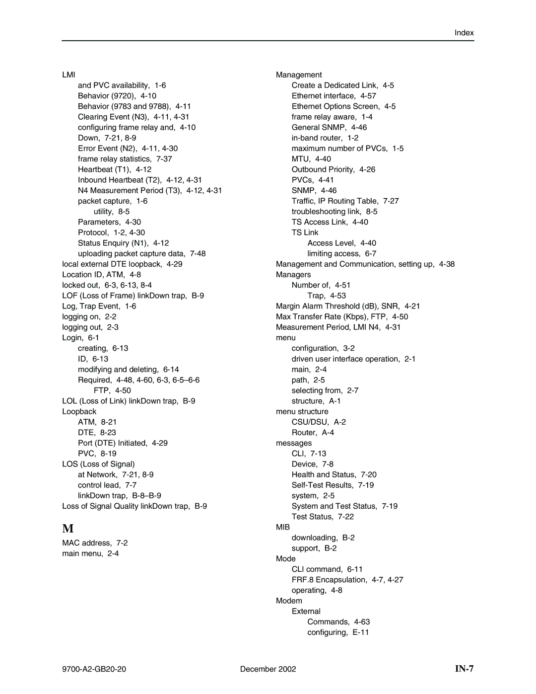 Paradyne 9720, 9788 manual IN-7 